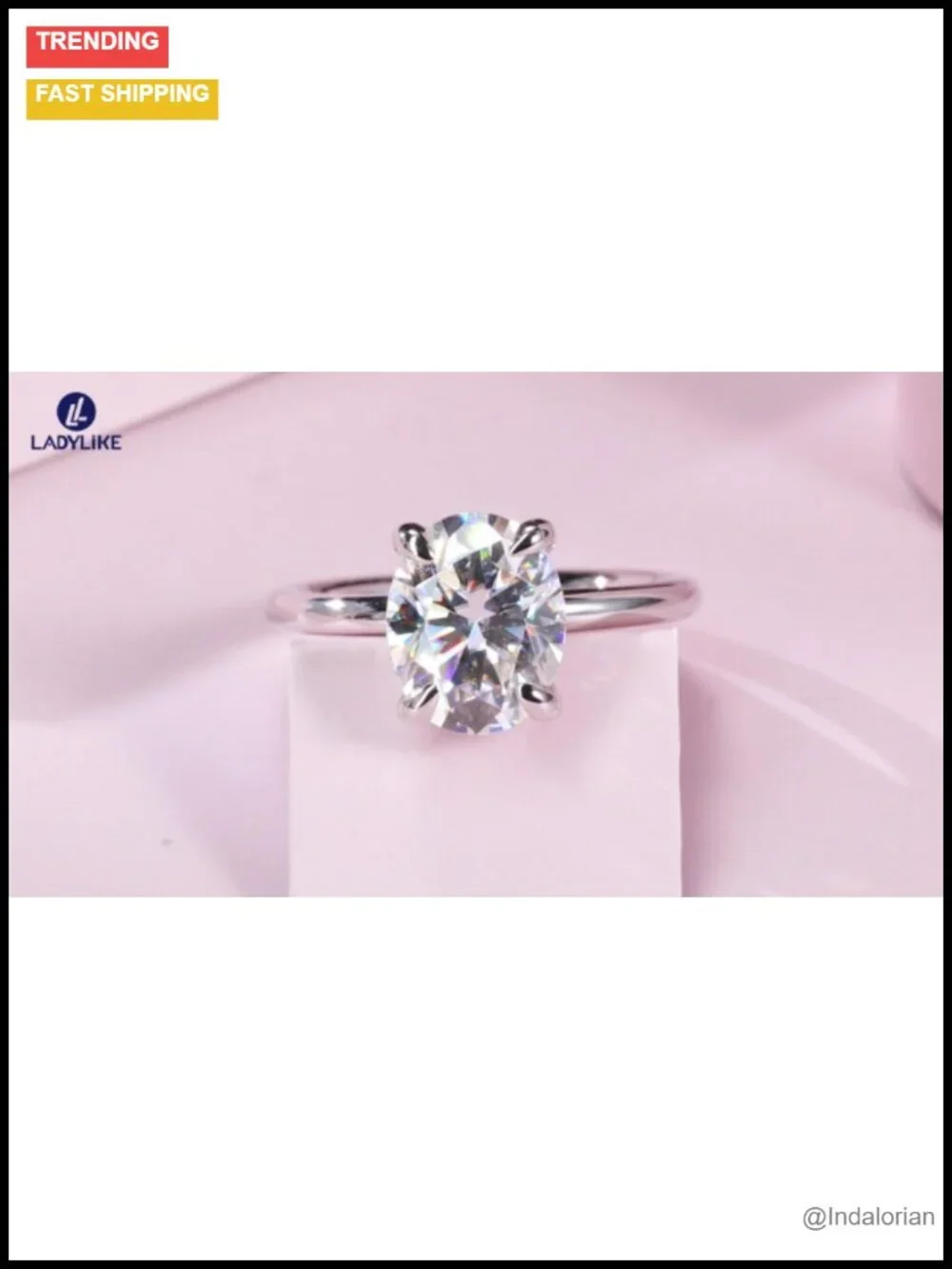 S925 Sterling Silver Oval Moissanite Engagement Ring Hidden Halo